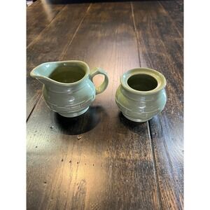 Vintage Longaberger Sage Green Ceramic Creamer and Sugar Bowl Set USA No LID